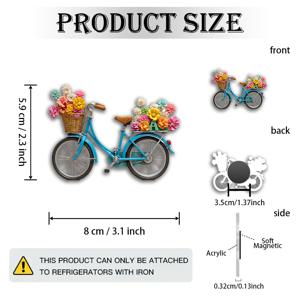 TEMU 1개 암스테르담 자전거 자석 - 아크릴 네덜란드 자전거 냉장고 자석, 파란 자전거, 꽃바구니 & 