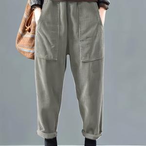 TEMU 여성용 캐주얼 코듀로이 긴 바지, 편안하고 다재다능한 포켓 디자인