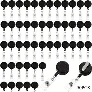 TEMU 2D 50개 리트랙터블 ID 랜야드 클립 - 검정색과 흰색 경량 플라스틱 ID 버클, 키링 백 버클 포함, 사무실 및 회의 활동에 적합 - 내구성 있는 브랜드 카드 홀더, 금속 스냅 디자인