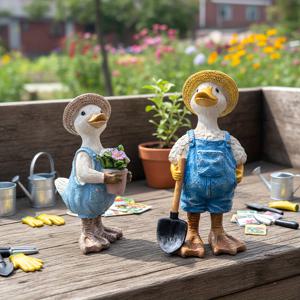 TEMU 2개 세트 업풀리풀리 오버올 입는 오리 새끼 조각상 - 레진 오리 병아리, 부활절 달걀 감시대 & 봄 잔디 장식용 농가 정원 장식, 실내/야외 정원 장식 선물 (귀여운 오리 새끼)