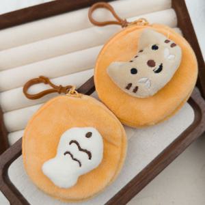 TEMU 2개입 반짝이는 미니 플러시 동전 지갑 - 고양이 & 물고기 모양 키체인 가방, 하트 눈, 이어폰 보관 & 걸이 장식, 부드러운 원단, 손세탁 가능, 재미있는 디자인, 튼튼한 지퍼 잠금