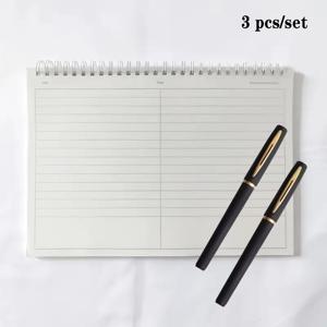 TEMU [쓰기 세트] 스파이럴 노트 1개와 검정색 및 금색 젤 펜 2개 포함, B5 사이즈, 60매/120페이지, 스파이럴 바인딩, 사무실 및 학교용 - 학생, 전문가, 플래너에게 적합 - 학교 노트, 전문가 다이어리, 깔끔한 레이아웃