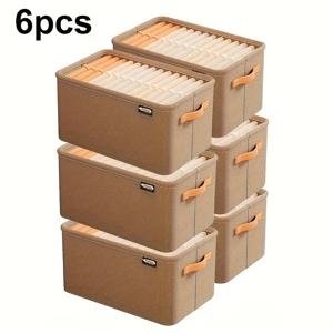 TEMU 튼튼한 플라스틱 구조와 라벨이 붙어 있는 칸막이가 있는 넉넉한 접이식 수납함 6개 세트 - 옷과 팬트리 용품 정리에 이상적 - 침대 밑, 지하실 또는 옷장, 선반 바구니로 공간 절약에 완벽