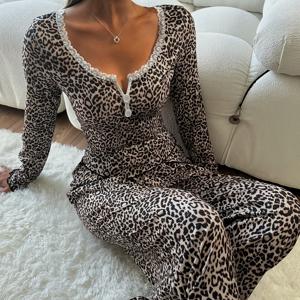 TEMU 빈티지 라운드넥 섹시 프린트 긴팔 잠옷 세트