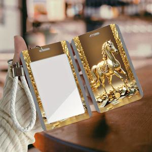 TEMU 골든 호스 디자인, 골드 컬러 바디와 골드 코인 인레이, 프린팅 패턴 ID 배지 홀더, 짧은 손잡이 스트랩, 플라스틱 명함 케이스. 직장인, 학생, 간호사, 의사, 교사에게 적합 - 할로윈, 부활절, 추수감사절, 생일을 위한 다용도 액세서리. 버스 카드 및 룸 데코레이션에 이상적