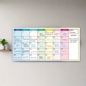 TEMU 1개월 드라이 이레이스 캘린더 | 25.6×12.6인치 소형 무일자 화이트보드 월간 플래너 | 일요일 시작 재사용 가능 벽걸이 스케줄 보드 | 컬러풀 대형 그리드 필기 영역 + 메모 칼럼 | 드라이 이레이스 마커 2개 & 양면 접착제 포함 | 가정, 사무실, 교실 및 팀 작업 계획에 적합