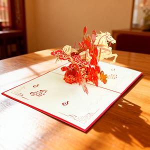 TEMU 1개 3D 팝업 말년 축하 카드 - 호일 스탬핑 말 모티프, 출생년도 및 말 애호가를 위한 새해 카드, 3D 메커니즘, 노트 카드 및 봉투 포함