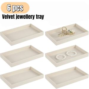TEMU 벨벳 주얼리 트레이 6pcs 세트, 스택 가능한 주얼리 서랍 정리함, 베이지 주얼리 보관 트레이, 귀걸이, 반지, 목걸이, 펜던트, 팔찌 등 주얼리 보관에 적합, 완벽한 크리스마스 선물, 주얼리 트레이