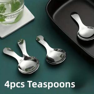 TEMU 스테인리스 스틸 소형 손잡이 스푼 4개 세트, 반짝이는 소금 스푼, 커피 티스푼, 조미료, 디저트, 차, 커피, 케이크,攪拌, 주방 도구 및 식기류에 적합. 크리스마스, 추수감사절, 발렌타인데이를 위한 완벽한 선물