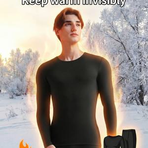 TEMU 남성용 초박형 보온 통기성 편안한 소프트 베이스 레이어 스킨 케어 세트 (가을용, 상하의 따뜻한 속옷 2종 포함)