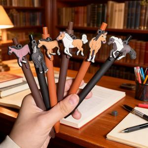 TEMU 말 테마 파티 선물 6개 세트 - 말 모양 플라스틱 펜 및 달리는 말 그래픽 장식, 말 파티, 경주, 승마 이벤트용 경제적인 선물 및 상품