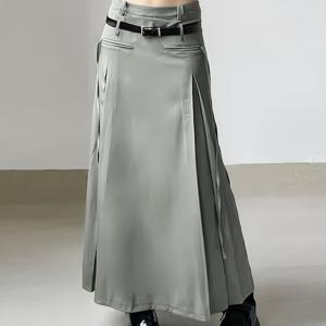 TEMU 우아한 빈티지 슬림핏 하이웨이스트 단색 스커트 | 여성용 워크스타일 스커트, 포켓, 올 시즌용, 브랜드: BrightPhoto