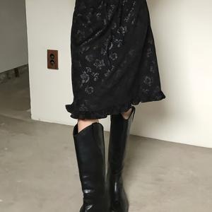 TEMU 드로스트링 플로럴 자카드 스커트, 봄/가을 타이웨이스트 미디 스커트, 여성용 다용도 솔리드 컬러 러플 스커트