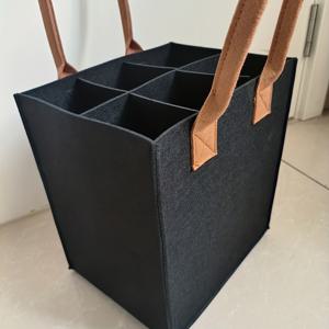 TEMU 럭셔리 와인 토트백 | 레드 와인, 맥주 & 샴페인 다용도 캐리어, 빈 선물 상자 포함, 가정 및 선물용 라이트 럭셔리 휴대용 보관 가방, 블랙 & 그레이 색상