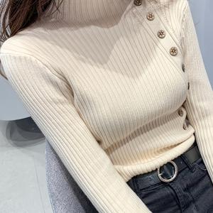 TEMU 여성용 슬림핏 하프 탈 하이넥 버튼 프론트 스웨터 - 우아한 솔리드 컬러 버튼업 스웨터수트, 봄/가을 레이어링, 오피스에서 세미 포멀 웨어, 핸드워시 가능한 블라우스