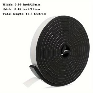 TEMU 16.5피트 블랙 자체 접착 폼 테이프, 문 및 창문용 방풍 스트립, 도어 및 윈도우 밀봉용 방음 단열 포장재, 도어 실런트, 방음 도어 스트립, 레인스트립, 에어컨 씰링|창문형에어컨