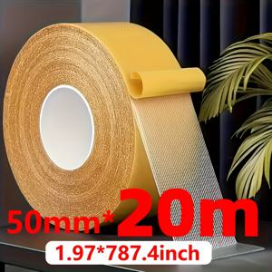 TEMU 1.97인치 - 66피트 (20미터) 고강도 양면 테이프, 높은 접착력의 얇은 자가 접착 테이프, 유리 섬유 망사 포함의 범용 투명 제거 가능 양면 테이프