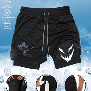 TEMU 남성용 레귤러 멀티 포켓 이중 레이어 반바지, 내부 휴대폰 포켓 포함, 수건걸이 반바지, 여름용 속건성 통기성 농구 반바지, 피트니스 달리기 스포츠 캐주얼 팬츠, 프린팅 반바지