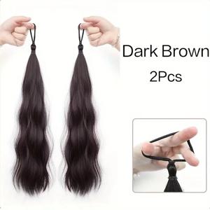 TEMU 2개 합성 가발 - 긴 웨이브 브레이드 포니테일 헤어밴드와 고무 밴드, 컬리 스타일, 여성용 신축성있는 헤어 링, 다양한 헤어스타일에 다용도 사용, 헤어 가발