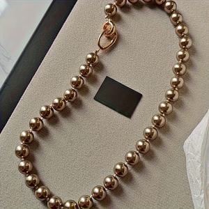 TEMU 10mm 브라운 인조 진주 초커 목걸이, 우아한 고급스러움을 풍기며, , 파티, 선물용으로 완벽합니다.