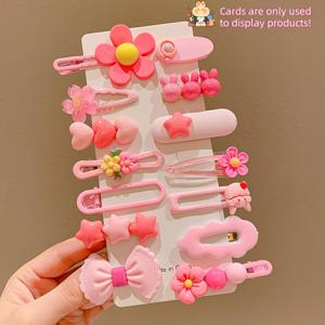 TEMU 14개 귀여운 핑크 하트 모양 헤어핀 세트, 사랑스러운 꽃 머리핀 다중 패키지, 미끄럼 방지 사이드 클립, 생일 선물 및 휴일 선물 추천, 파티 액세서리, 일상용 패션 헤어 장식|머리핀