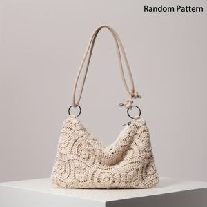 TEMU 여성 숄더백, 패턴 할로우 우븐 백, 비치백, 우아한 이브닝 클러치, 웨딩 액세서리, 캐주얼 스트로우 지갑, 메탈 라운드 버클 핸드백 (디자인이 다를 수 있음)|슬링백