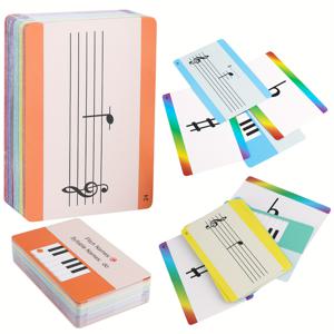 TEMU 54개 피아노 음표 카드, 피아노 음표 암기 카드, 피아노 및 전자 키보드 음표 학습 카드, 음악 이론 학습 카드, 2개의 오كت라 상승 및 하강 카드 포함, 투명 보관함 제공, 피아노 교육 및 초보자용