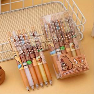 TEMU 12개입 카피바라 젤펜 세트, 클릭형 젤잉크펜 메탈 클립 디자인, 블랙 잉크, 0.5mm 팁, 부드러운 필기감, 편안한 그립, 소프트 텍스처, 오피스용품, 문구류, 휴일 선물|캘리그라피