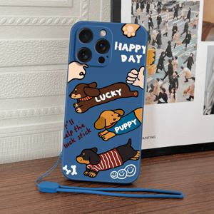 TEMU 아이폰 16/15ProMax/14 Pro/13 mini/12/11/XS Max/XR/7plus/8/SE2용 귀여운 만화 개 디자인 케이스 + TPU 핸드 스트랩