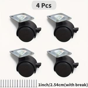 TEMU 4개 블랙 플라스틱 스위블 캐스터, 기능 포함, 30/40/50mm 나사봉, 직경 1/1.5/2인치 - 가구 및 수납함용