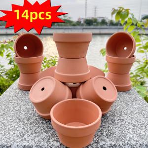TEMU 14개 세트 3.5인치 얕은 테라코타 화분 - 통기성 좋은 무광 점토 화분, 다육식물/모종용 배수구 포함, 실내외 식물용 작은 둥근 빨간색 점토 화분