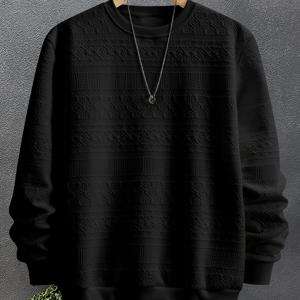 TEMU 남성 패션 크루넥 스웨트셔츠 | 기하학 패턴, 루즈핏, 약간의 스트레치 원단, 캐주얼 스트리트 스타일, 드로스트링 헴의 기본 긴팔 티셔츠