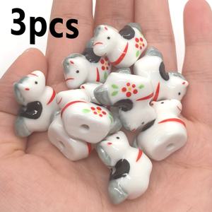 TEMU 3개 세트 손으로 그린 화이트 호스 세라믹 비즈 - 우아한 꽃무늬 & 도트 디자인, DIY 주얼리 만들기용 내구성 있는 도자기 공예 비즈, 목걸이, 귀걸이 - 공예 애호가를 위한 완벽한 선물, 일본 정원 장식, 팔찌용 비즈