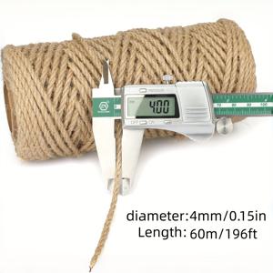 TEMU 4mm 두께 황마 끈, 196피트 천연 황마 정원 로프 - 가드닝, 고양이 스크래쳐, 선물 포장 및 공예 장식용 (브라운)