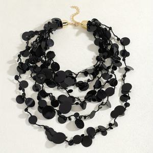 TEMU 우아한 다크 테마 멀티 레이어 우븐 스팽글 초커 목걸이, 스타일리시한 핸드메이드 스웨터 체인, 패셔너블 아이템, 선물로 완벽, 가을/겨울 추가, 데일리 출퇴근, 파티 및 연회, 발렌타인데이에 적합