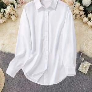TEMU 여성용 중국식 치파오 스탠드 칼라 버튼 프론트 셔츠 - 비대칭 롱 슬리브 만다린 칼라 블라우스, 단색 클래식 우아한 사계절용, 세탁기 사용 가능 (투명하지 않음)