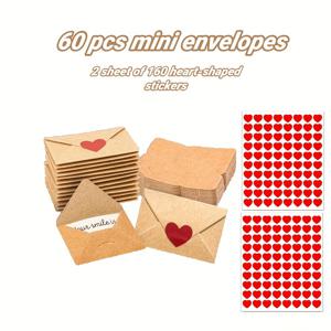 TEMU 30/60개 미니 봉투 - 하트 스티커 포함, 작은 데이 카드, 그녀/그를 위한 작은 사랑의 메모, 남자친구/여자친구를 위한 귀여운 선물, 특별한 날, 로맨틱한 순간, 사랑스러운 문구류, 고품질 종이, 문구, 데이|편지지|카드스티커