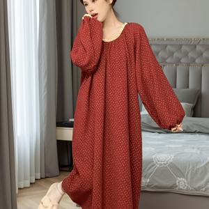 TEMU 귀여운 가을 플로럴 롱 드레스 잠옷 | 스위트 랜턴 긴팔, 대비되는 레이스, 루즈한 크루넥, 성인 여성에게 완벽|여성원피스|가을원피스