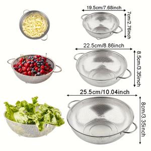 TEMU 3개 세트 헤비듀티 스테인리스 스틸 스트레이너 - 인체공학적 손잡이 & 빠른 배수구 - 식기세척기 안전 콜랜더, 파스타, 야채, 쌀용 - 홈쿡, 이탈리안 요리, 밥솥, 파스타 삶기, 가정용|밥솥