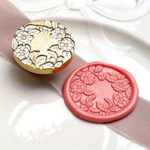 TEMU 1개 새 스탬프 헤드 왁스 실 꽃과 풀 레트로 불규칙 프로스트 릴리프 솔리드 브라스 선물 포장 수동 DIY|실링왁스