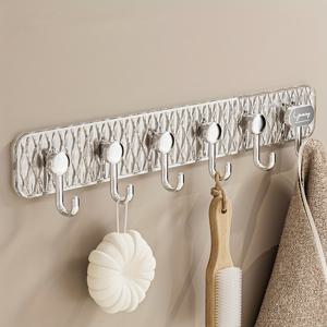 TEMU 1pc 6 행 벽 후크, 라이트 럭셔리 자체 접착 도어 벽 걸이 후크, 네일 프리 주방 보관 선반, 욕실 수건 선반