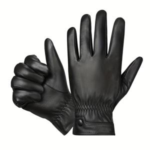 TEMU BISON DENIM 남성용 천연 양가죽 보온 장갑 - 방풍 초경량 터치스크린 벙어리장갑, 운전 및 겨울 야외 활동용 - 따뜻한 방풍 장갑