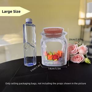 TEMU 50팩 재사용 가능한 자체 밀봉 플라스틱 백 - 육각형 메이슨 병 모양 간식 보관백, 베이킹 및 쿠키, 건조 식품, 밀폐 음식 저장 & 팬트리 정리용, 투명 텍스처 디자인, 내용물 확인 가능