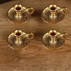 TEMU 유럽과 미국 스타일의 컴팩트하고 우아한 빈티지 스타일 소형 라운드 캔들 홀더 4개 세트, 아연 합금 도금