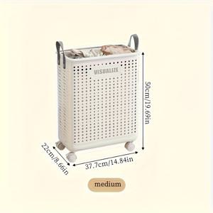TEMU 바퀴 달린 대형 접이식 세탁 바구니 1개 - 세라믹 화이트, 옷 및 잡화 보관에 다용도, 욕실, 발코니 및 가정 정리에 적합, 세탁 바구니|빨래바구니