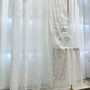 TEMU 2개 세트 북유럽 화이트 자수 복숭아 꽃 시스루 커튼, 반투명 폴리에스터 아이렛 걸이, 세탁기 사용 가능, 침실 및 거실용 로맨틱 장식 드레이프, 거실 커튼 | 우아한 창문 처리 | 정교한 자수