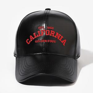 TEMU CALIFORNIA GOLDEN STATE 자수가 있는 남녀공용 스트리트 스타일 심플 인조 가죽 야구 모자, 야외 레저 및 휴가에 적합.