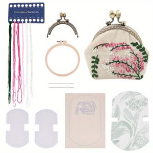 TEMU 1세트 DIY 키스 클라스프 지갑 만들기 키트, 플라스틱 크로스 스티치 자수 후크 포함 랜덤 컬러 안감 천 화이트 249x150x0.2mm, DIY 지갑 제작