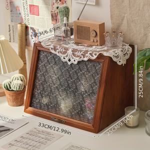 TEMU 빈티지 나무 유리 도어 화장품/차 세트/커피 컵 보관 캐비닛, 방진 정리함, 보석 보관함, 보석 상자|화장품정리함