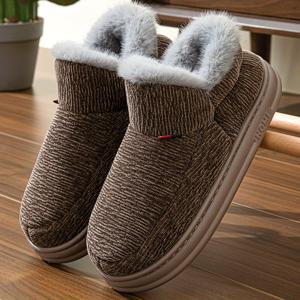 TEMU 남성용 플러스 사이즈 플랫폼 신발, EVA 미끄럼 방지 두꺼운 밑창 겨울용 보온 플러시 안감, 편안한 실내 슬리퍼|통굽샌들